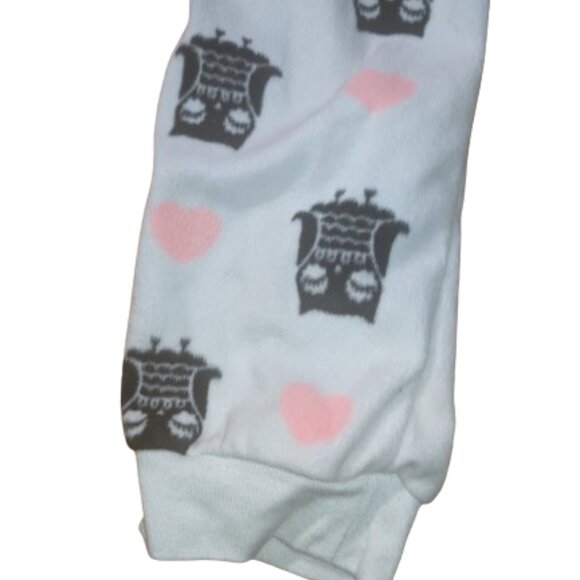 ---  Owl Print White Pink Fleece Hooded Onesie Pajamas Size Large Fits Medium - Picture 4 of 4